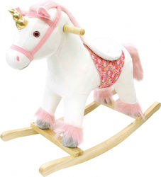 Little Mom Lemn Jucărie cu leagăn Unicorn cu sunete și roți pentru greutate maximă de 30kg Roz