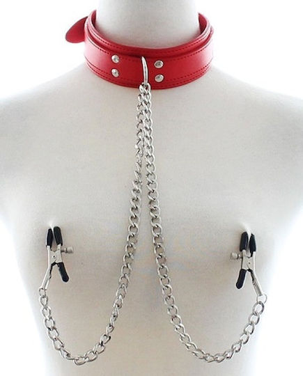 Smd Nachtschicht Nipple Clamps And Collar Chain BDSM Set Nipple Clamps Collar Chain Black Red