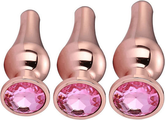 Smd Analyzer Triple Deeper Edition Rocket Butt Plug Set Πρωκτική Σφήνα Σετ 3 S M L Rose Gold Pink Diamond