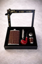 Vlv Gift Set Men Flask Pipe Funnel Glass Pocket Knife In Elegant Box