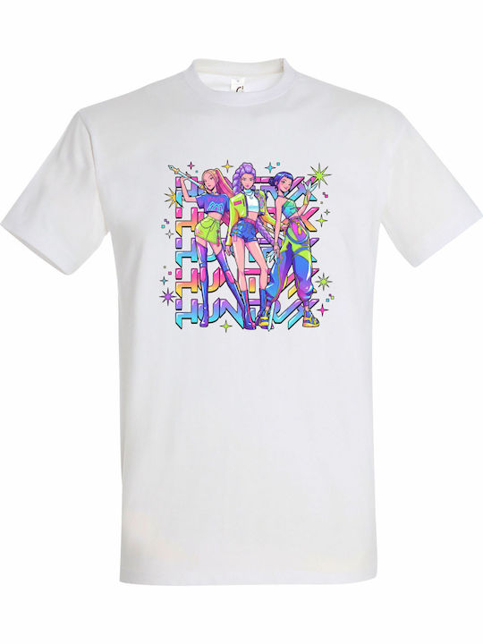 Kids' T-shirt White Kpop Huntrix, Saja Girls Anime, Mira Rumi Joey, Demon Hunter Design, K-pop Fan Art