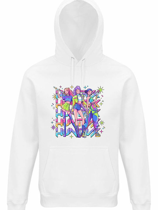 Kids Sweatshirt with Hood White Kpop Huntrix, Saja Girls Anime, Mira Rumi Joey, Demon Hunter Design, K-pop Fan Art