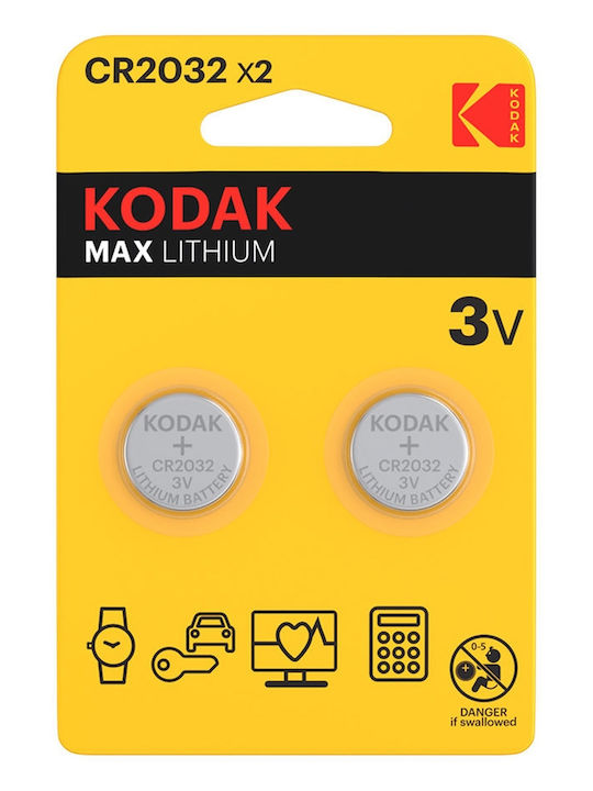Kodak Max Lithium Μπαταρίες Ρολογιών CR2032 3V 2τμχ