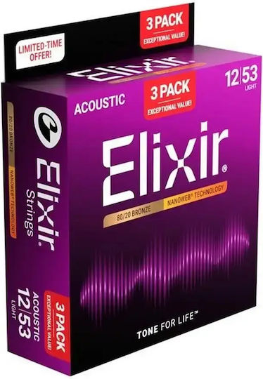 Elixir Nanoweb Einstellen Akustikgitarrensaiten 80/20 Bronze 12 - 53