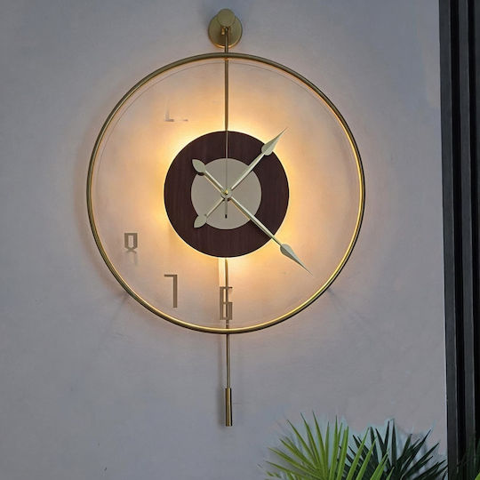 Modernes Gold Metallisches Wanduhren Mit Pendel Led Latin Zifferblatt 50×75 Cm