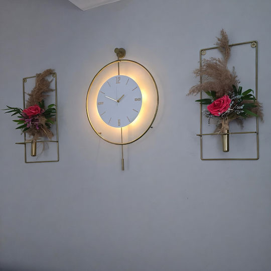 Set 3 Gold Metallische Wanduhren Mit Pendel Kristall 50x75cm