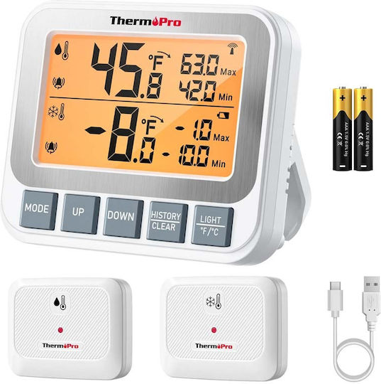 Thermo Pro Asyrmato Digital Thermometer Psychiou Wireless Fridge Freezer Thermometer 40°C–70°C Dual Sensors Temp Alert Backlit Tp210b