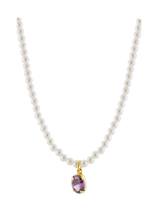 Loisir Necklace from Gold Plated Silver with Pearls & Zircon