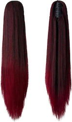Postiche Straight Ponytail Synthetic Hair High Quality Clamper Burgundy Red 24 Inches
