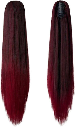 Postiche Straight Ponytail Synthetic Hair High Quality Clamper Burgundy Red 24 Inches