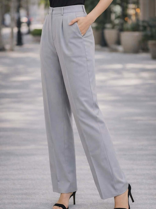 Damen Hoch tailliert Stoff Hose Gray