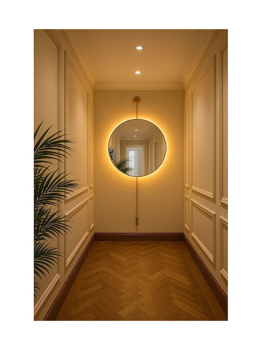 Безжично Огледало На Стената С LED И Златиста Рамка 90x50 См