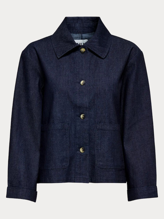 Cămașă De Damă Din Denim Cu Mânecă Lungă Albastru Închis