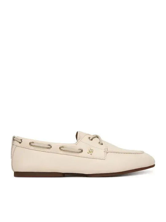 Tommy Hilfiger Leder Damen Bootsschuhe in Beige Farbe