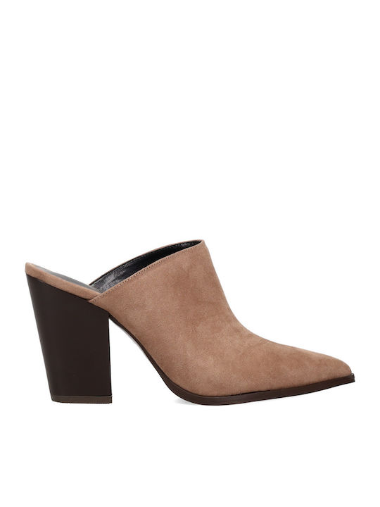 Wildleder Mules mit Chunky Hoch Absatz in Braun Farbe