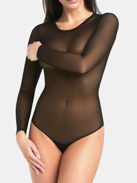 Fontana di Vita Damen-Bodysuit Elastisch Transparent Schwarz