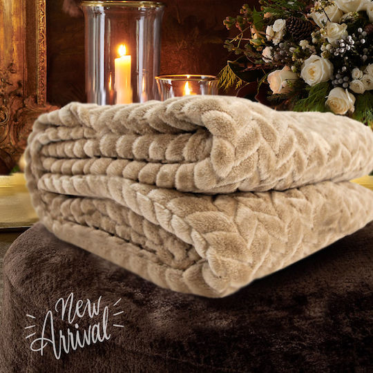 Blanket Velvet Double 215x230cm Coral, Beige