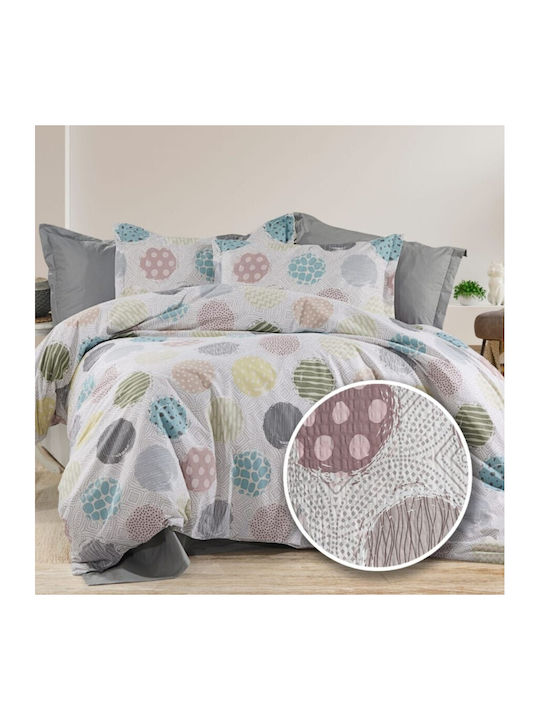 Pucioasa Set Husă de Pilotă Bumbac Single cu Față de Pernă & 1 Cearsaf 160x220 Colored Dots