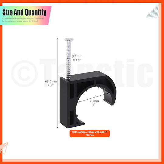 50 Pieces J-type Half Clamps Nail Pex Pipes Black Pipe Mounting