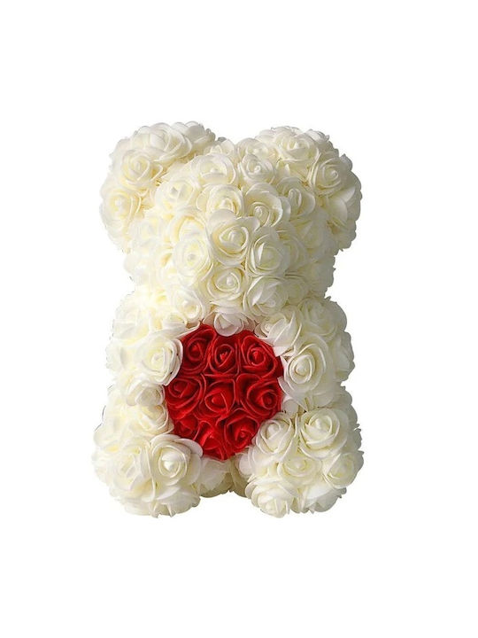 Mohicans Teddy Bear Artificial Roses Love Bear Red Heart 30cm 92606 White
