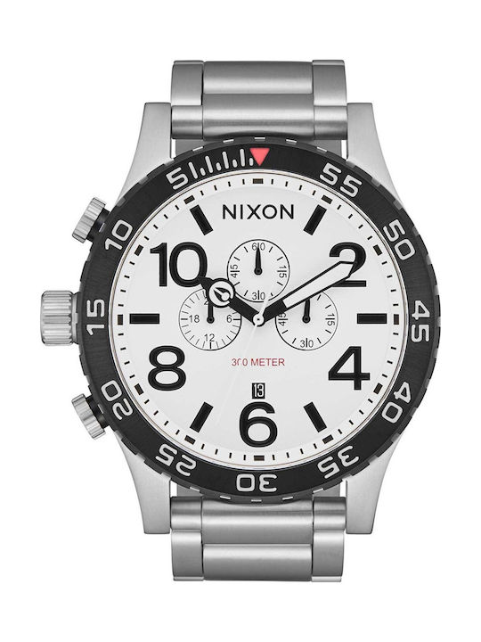Nixon 51-30 Ανδρικό Ρολόι 51mm Χρονογράφος Μπαταρίας με Ασημί Μεταλλικό Μπρασελέ