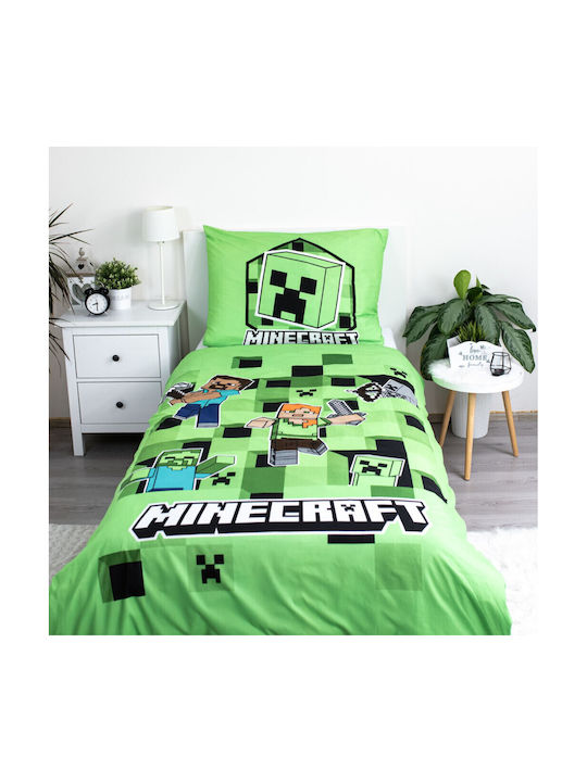 Minecraft Σετ Παιδική Παπλωματοθήκη Μονή με Μαξιλαροθήκη Πράσινη 140x200εκ.
