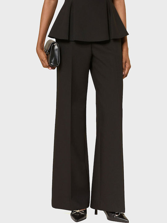 Hasmina Women's Fabric Trousers Relaxed Fit Black