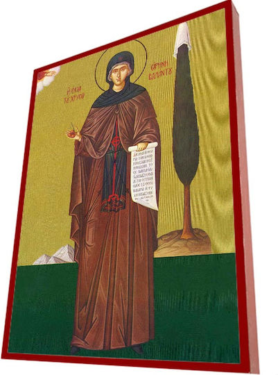 Heilige Irini Chrysovalantou – Klassisches Byzantinisches Heiligenikone in Ziegelrot mit 19cm Riegel