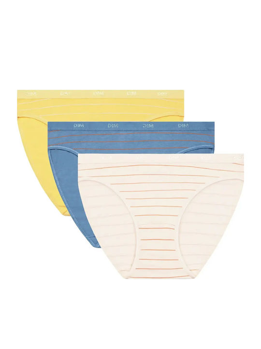 Dim Βαμβακερά Γυναικεία Slip 3Pack Παστέλ Ριγέ