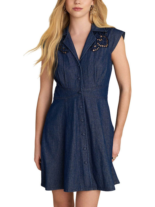 Summer Mini Shirt Dress Denim Blue