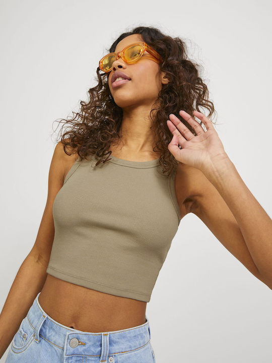 Jack & Jones Top Crop Damă Bumbac Fără Mâneci Bej