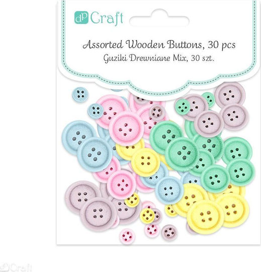Dp Craft Дървени Бутони Микс 30 Бр Пастел Dalprint