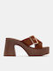 Women's Mules with Chunky High Heel in Brown Color