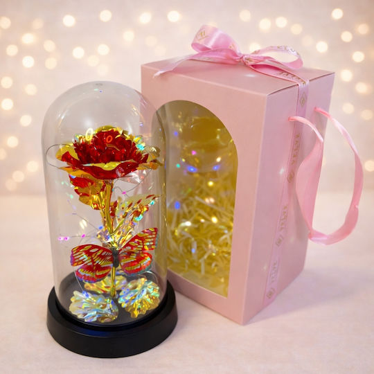Red-gold Artisanal Rose Metallic Effect Led Lighting In A Plastic Dome