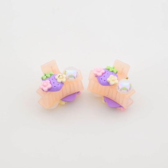 Claw Clip Strawberry Flowers & White Pearl 2 Pieces Purple