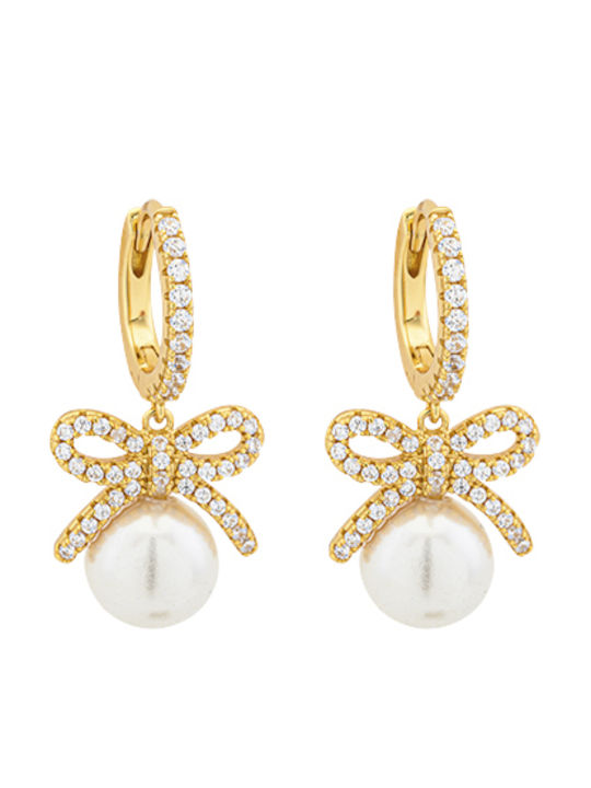 Breeze Earrings made of Silver Gold Plated with Stones & Pearls with Diamond & Pearls
