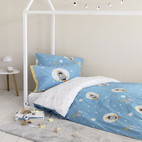 Nima Σετ Σεντόνια Μονά Βαμβακερά To Moon White-blue 170x255cm 3τμχ