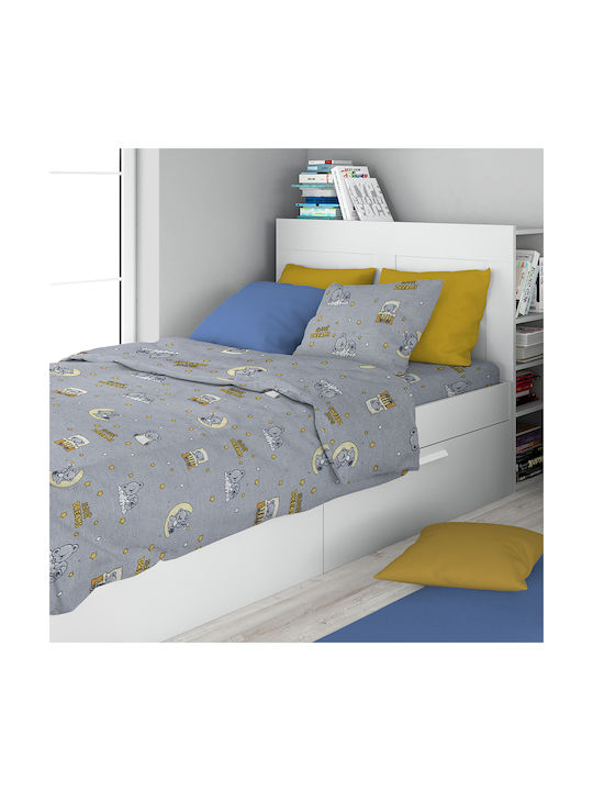 Dimcol Sheet Set Single Cotton Sweet Dreams Grey 160x240cm 3pcs
