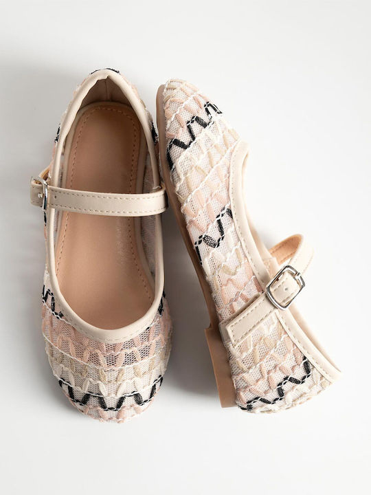 Kids Ballerinas with Hoop & Loop Closure Beige