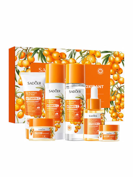 Sadoer Vitamin C Antioxidant Hautpflegeset für Feuchtigkeitsspendend & Aufhellung 6Stück