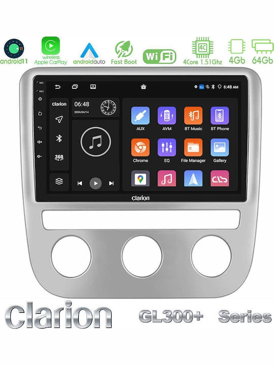 Clarion Gl300+ Серия 4core Android11 4+64gb Vw Scirocco 2008-2014 Навигация Мултимедийна Таблетка 9" U-gl34-vw0084