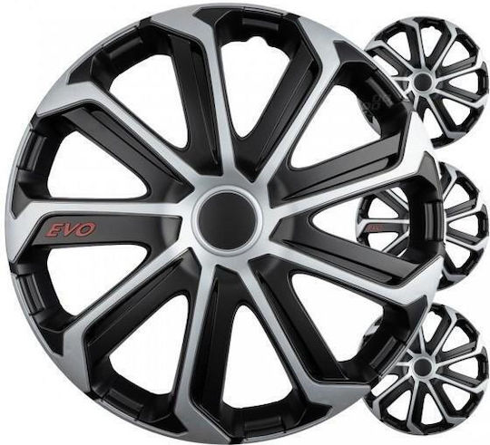 Amio Set Wheel Hubcaps 14 Inches Model Evo Black Silver Set 4 Pieces Box 9740/am
