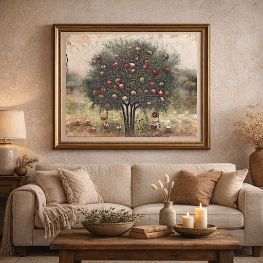 Pomegranate Tree Canvas Embossed Gilding 50x50cm