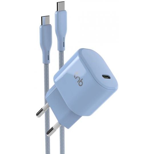 T'nB Φορτιστής GaN με Θύρα USB-C και Καλώδιο USB-C - USB-C 30W Power Delivery Μπλε (CHPDTC30)