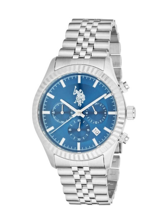 U.S. Polo Assn. Men's Watch Chronograph Battery with Silver Metal Bracelet