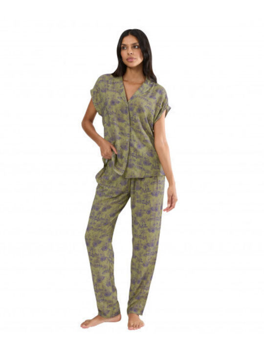 Triumph Winter Damen Pyjama-Set Green Boyfriend