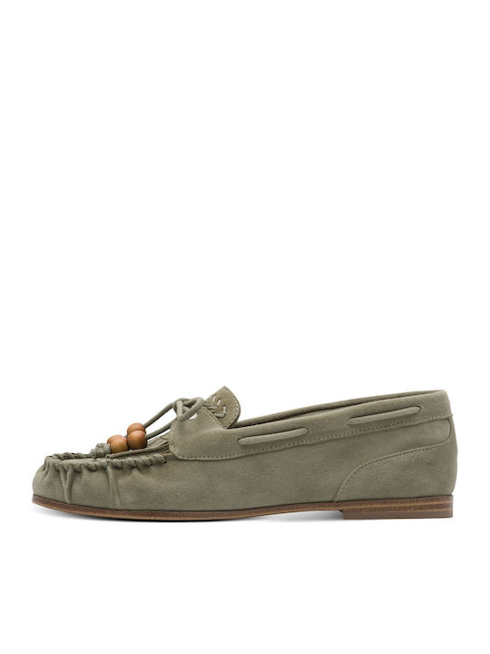 Leather Women's Loafers in Green Color