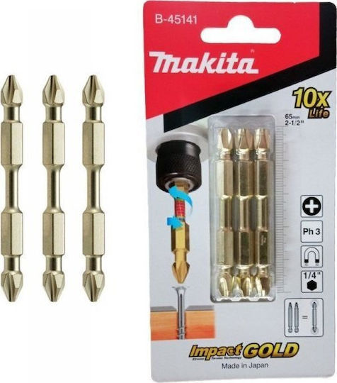 Makita Dublu Capăt Magnetic Pentru Șurubelniță Ph3-65mm 3 Buc Ig 1 Buc