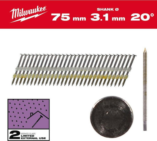 Milwaukee Δαχτυλιδιωτα Καρφια 2.8 X 75mm 1750τμχ M18 Ffn21 Γαλβανισμενα