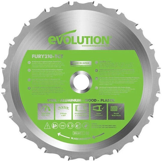 Evolution Evo Δίσκος Κοπής Μετάλλου με 20 Δόντια 210mm